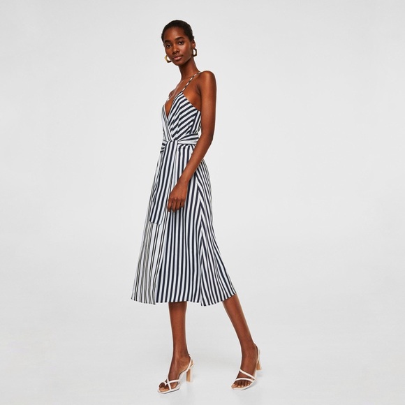 Mango Dresses & Skirts - NWOT MANGO Blue Striped Wrap Dress